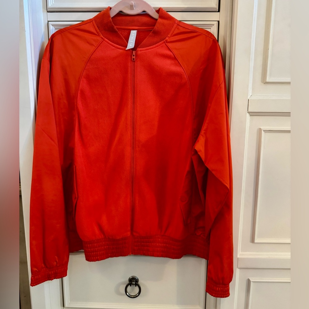 Athleta Vibrant Red/Orange Mixed Fabric Zip-Up Jacket
